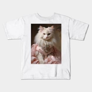 Long Haired White Cat in Pink Rococo Dress Kids T-Shirt